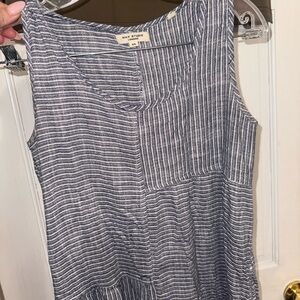 Max Studio Navy & White Striped Sleeveless Linen-Blend Dress